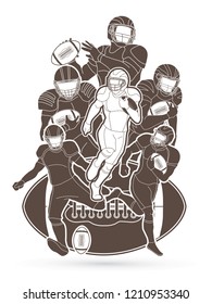 Group of American football player, Sportsman action, sport concept  graphic vector.