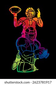 Group of American Football Sport Players Mix Action Cartoon  Colorful Graphic Vector