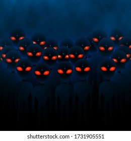 Group angry aliens with red eyes. alien invasion. Sci-fi concept. Vector illustration