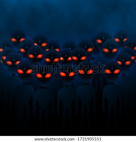 Group angry aliens with red eyes. alien invasion. Sci-fi concept. Vector illustration