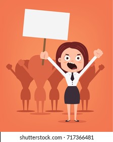 Group Of Angry Women Office Workers Characters Protest For Rights. Vector Flat Cartoon Illustration