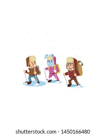 Group Of Animal Arctic Exploler Facing Snow Storm Isolated White