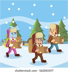 group of animal arctic explorer carrying goods