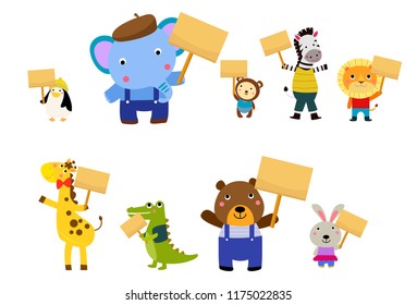 Group of animals with banner