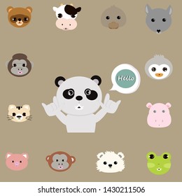 Group of animals collection flat head design icon character set. Vector illustration