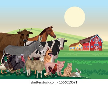 group of animals farm in the landscape scene vector illustration design