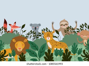 group of animals in the forest scene