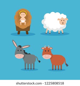 group of animals and jesus baby manger characters