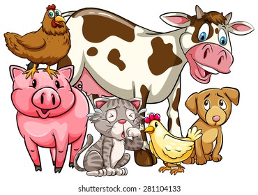 Group of animals on white background	