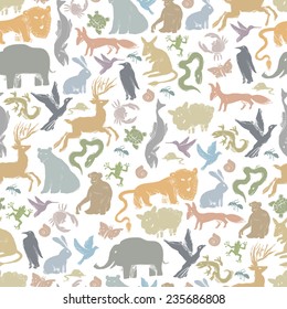 Group of Animals Silhouettes. Zoo Seamless Pattern