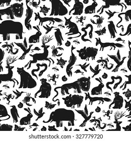 Group of Animals Silhouettes. Zoo Seamless Pattern