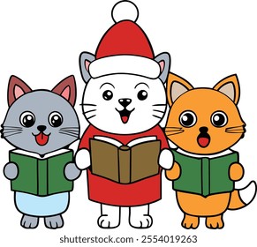 A group of animals are singing Christmas carols and holding songbooks 04 Vector Merry Christmas Celebrate Cute Baby Cartoon Character Art Illustration