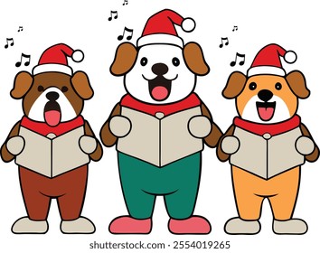 A group of animals are singing Christmas carols and holding songbooks 03 Vector Merry Christmas Celebrate Cute Baby Cartoon Character Art Illustration