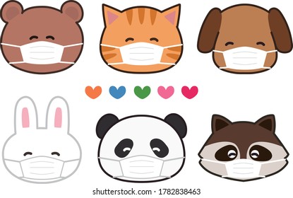 Group of animals wearing masks to prevent disease.  Look happy version
