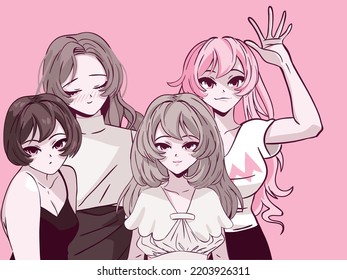 group anime girls, design vector