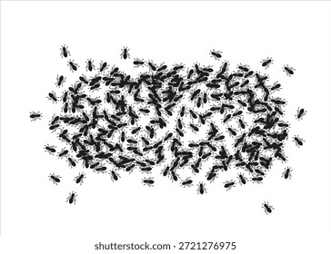 Grupo de formigas formando um círculo ao redor de um centro vazio. Marcas de borda de inseto em um fundo branco. Ilustração vetorial.