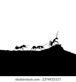 group of ants walk on the ground silhouette illustration