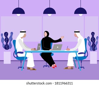 Group Of Arab Business People Having A Meeting Around A Conference Table