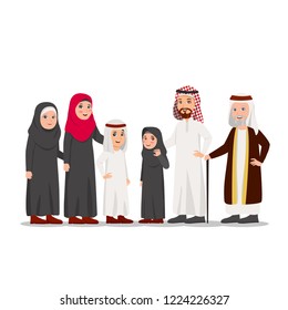 Group of Arabian Family Child, Parents and Grandparents Vector Cartoon Illustration