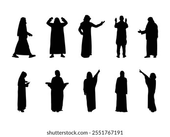 Group of Arabic People Silhouette isolated white background. Vector Illustration