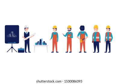 a group of architect and civil egineering  meeting and planning building vector illustration