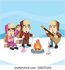group of arctic exploler taking break