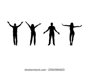 Group of Arms Raised Silhouette isolated white background. Vector Illustration