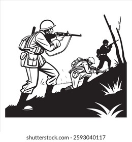 A group of army fighting another group of  battle field. 
