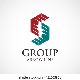 Group arrow of line abstract vector and logo design or template pointer business icon of company identity symbol concept