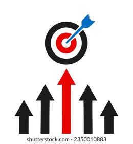 Las flechas de grupo se dirigen hacia el objetivo, las flechas de grupo hacia arriba, el camino de progreso y el concepto creativo de logro de avance, flecha hacia el éxito de crecimiento - vector de stock
