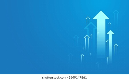 Group of arrows pointing up trend on light blue background showing the business, finance, and stock market concepts. vector and illustration