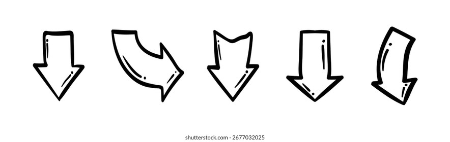 Pfeilgruppe nach oben. Pfeilsymbol handgezeichnetes Doodle-Design. Handgezeichnetes Umriss-Shape mit Pfeil. Vektorgrafik.
