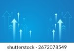 Group of arrows vary in size and transparency, creating a sense of motion and direction toward success, Growth blue arrows on light blue background.