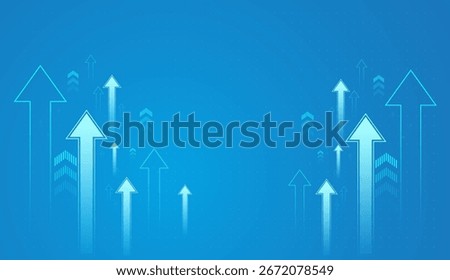 Group of arrows vary in size and transparency, creating a sense of motion and direction toward success, Growth blue arrows on light blue background.
