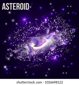 A group of asteroids on the background of a star galaxy. Vector illustration on a starry background.