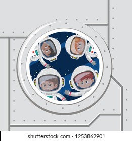 Group of astronaut in space illustration