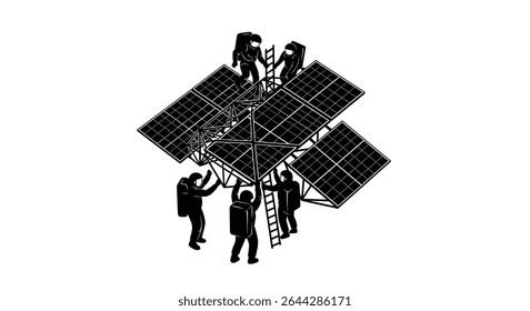 A group of astronauts assembling solar panels in orbit.jpg	Astronauts Assembling Solar Panels Orbit Space Station Energy	A team of dedicated astronauts works together to assemble large solar panels in