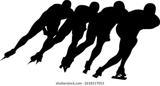 group athlete in speed skating competition, black contour real person