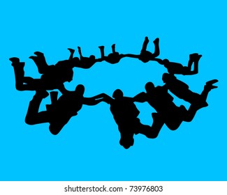 group of athletes paratroopers on a blue background