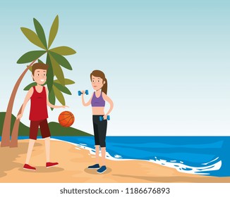 group of athletes practicing sport on the beach