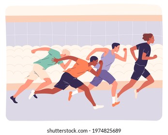 Group of athletes running fast in training or competition