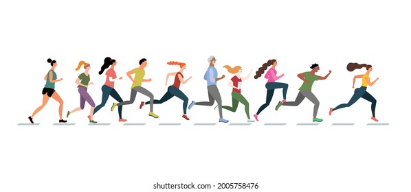 Group Athletes Running Isolated On White Stock Vector (Royalty Free ...