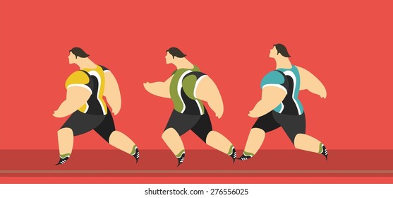 group of athletes running men one by one in sportswear characters