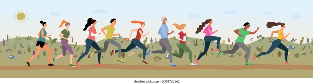 A group of athletes running in the park