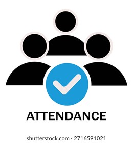 Group attendance icon with checkmark, symbolizing verified presence for meetings, teams, or events.
