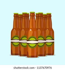 Group of attractive beer bottles on a blue background. Vector illustration