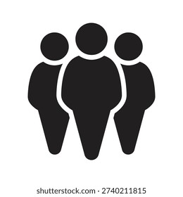 Group audience assembly featuring three standing figures representing public crowd team staff customers waiting line gathering social unit community