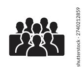 Group audience icon showing multiple rows of people silhouettes representing crowd class cinema theater conference public