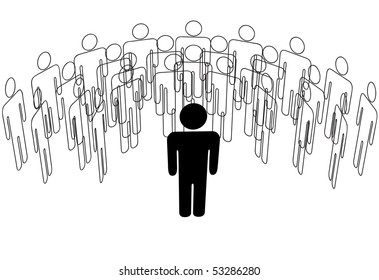 Group of audience People behind a leader speaker making an announcement.