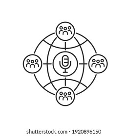 Group audio chat line icon isolated on white. Concept voice chatting. Outline flat design. Vector simple illustration.